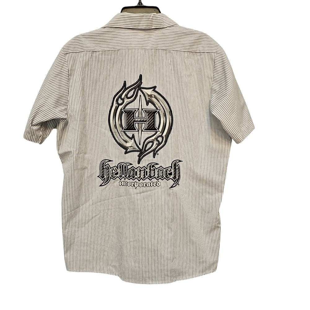 Hellanbach Inc Black & White Pinstripe Button Up Shirt 65% Poly 35% Cotton Sz L